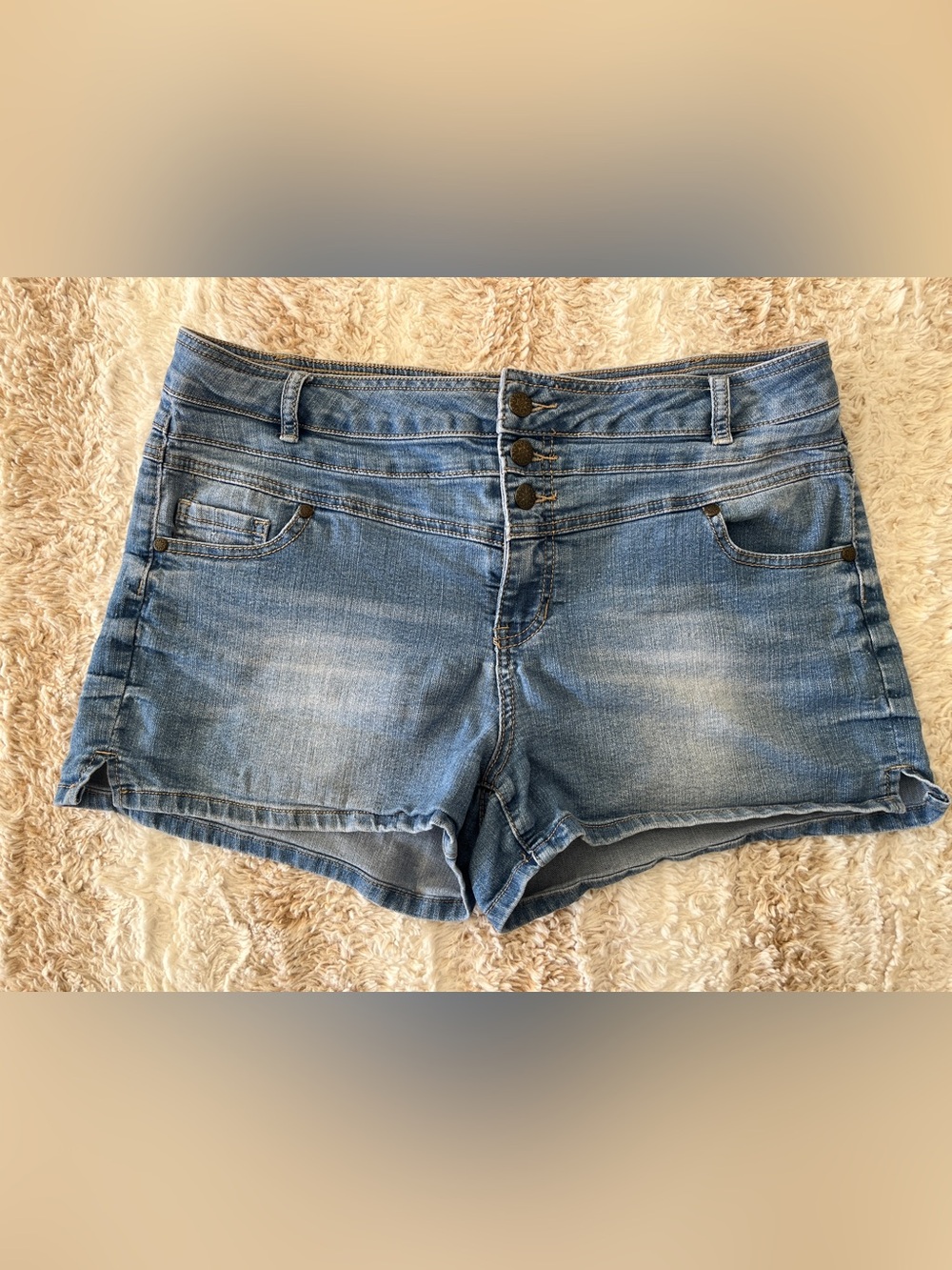 Blue Spice Light Blue Button-Front Denim Shorts